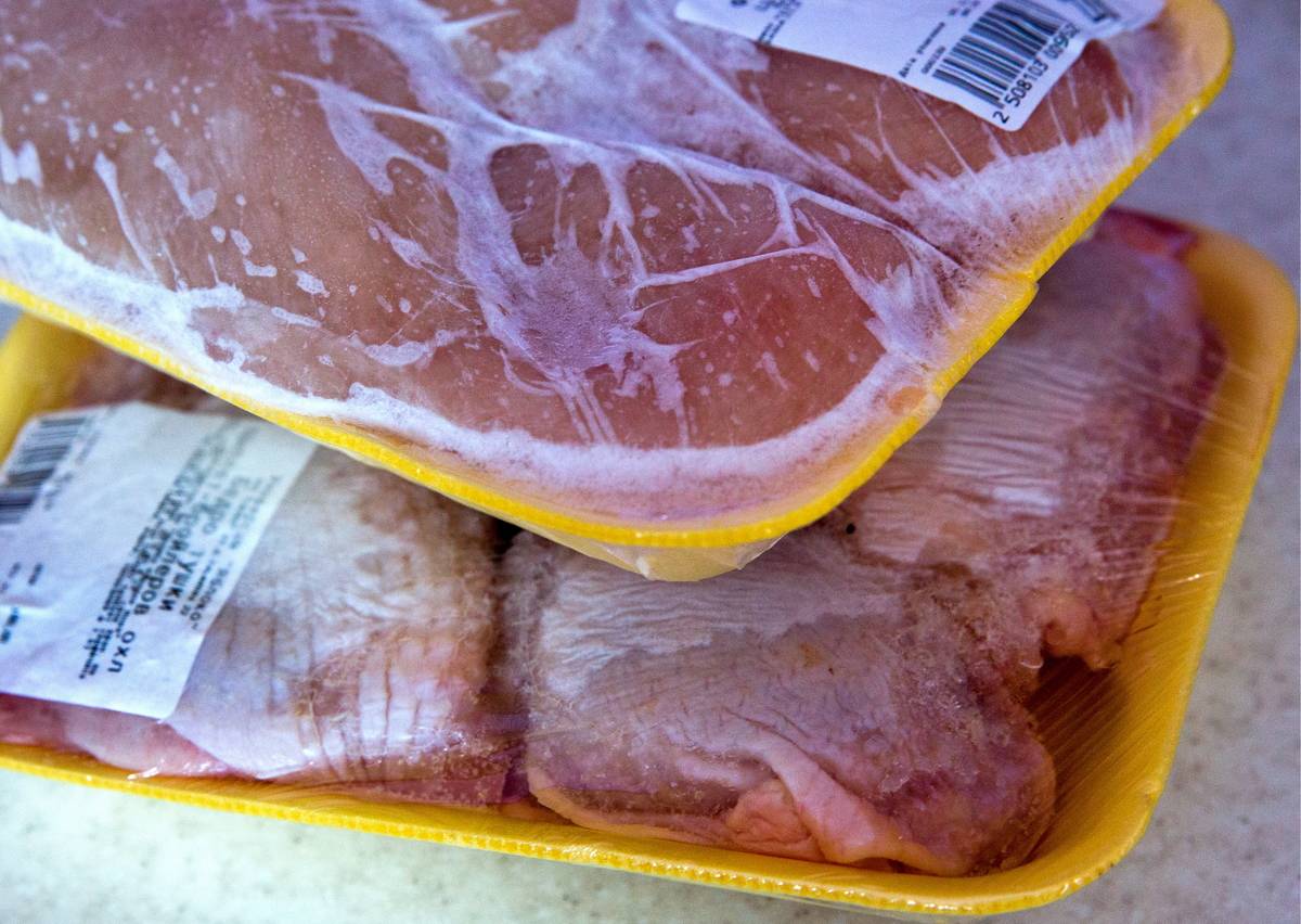 Packages of meat are frozen.